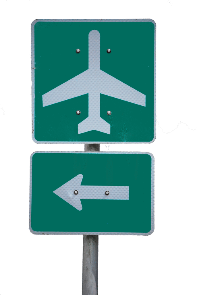 airport, arrow, plane, direction, information, traffic sign, green signage, street sign, sign, road sign, road, street, warning, cutout